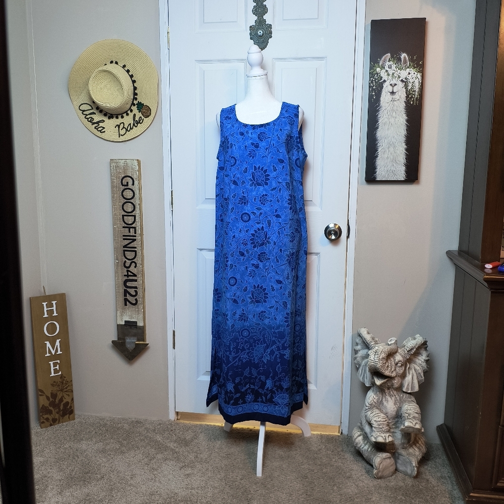Vintage Two Twenty Blue Floral Tank Midi Dress and Jacket Medium